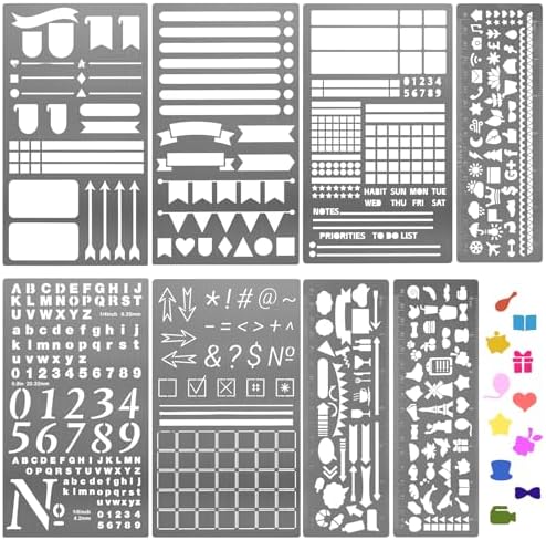 8 Pcs Metal Journal Stencils, Stainless Steel Planner Templates