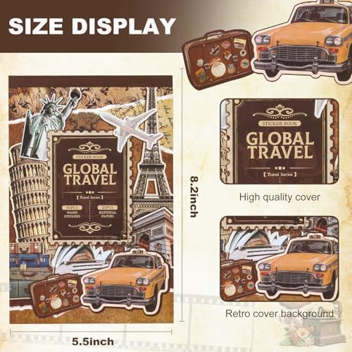 Scrapbook Stickers - 300 Pre-Cut Washi Stickers & 20 Scrapbook Papers for Travel Journaling