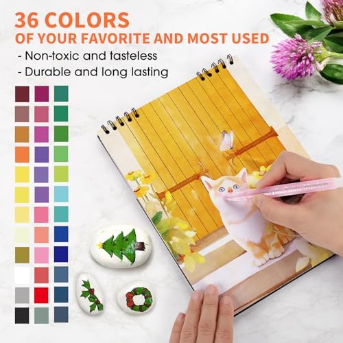 Droaful Acrylic Paint Pens Markers -36 Color Waterproof Paint Pens