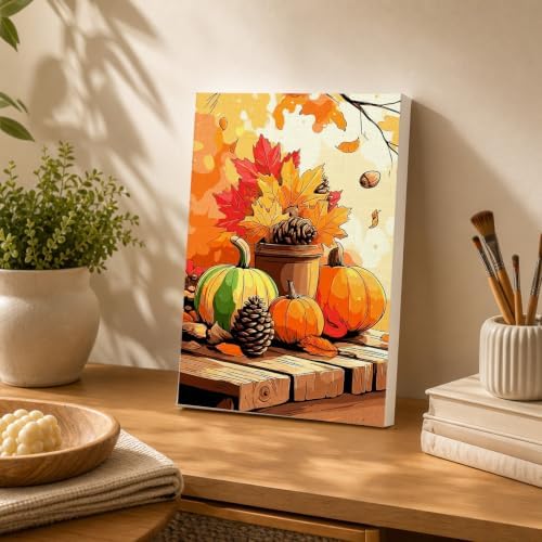 Spandrel Pumpkin Framed Paint by Numbers Kit for Adult, Halloween Adult Paint by Number Kits on Canvas, DIY Acrylic Oil Easy Autumn Painting by Numbers Fall for Home Wall Decor, 8x12in