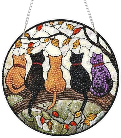 HMZephitiquc Cat Hanging Diamond Art Kits for Adults, Special Shaped Crystal Diamond Painting Suncatchers, 5D Gem Art for Adults, Sun Catchers DIY Craft Kits for Gift Home Decor