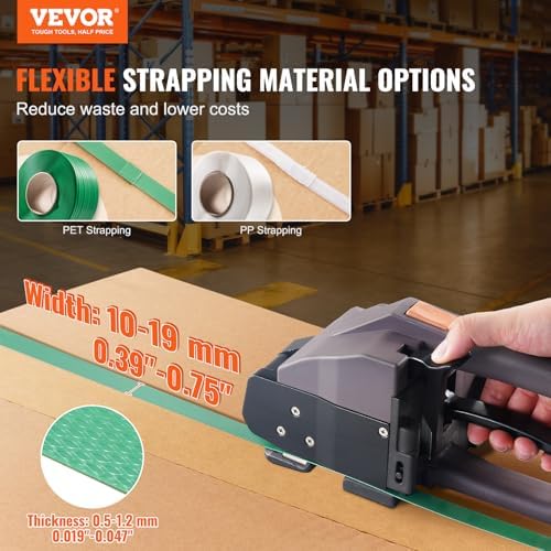 VEVOR Electric Strapping Machine, for 0.39"-0.75" PP PET Straps, Portable Electric Banding Tool with Digital Display, 2 x 4000mAh Battery Powered Automatic Strapping Tool for Packaging Box Pallet