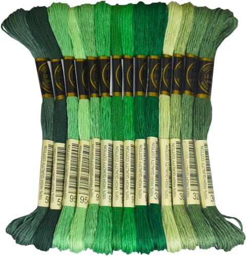 Premium Rainbow Color Embroidery Floss - Cross Stitch Threads - Friendship Bracelets Floss - Crafts Floss - 14 Skeins Per Pack Embroidery Floss, Pistachio Green Gradient