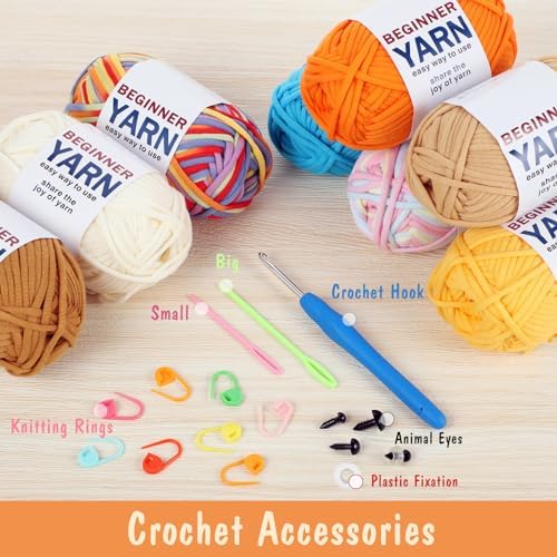 8x50g Cotton Yarn for Crocheting, Multicolor Beginners Crocheting Kit Gifts