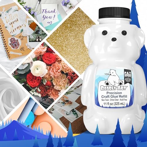 Bearly Art Precision Craft Glue Refill 11 fl oz Archival Dries Clear | Acid Neutral Archival Safe, Dries Clear, Freeze stable, Wrinkle & Crack Resistant, Strong Flexible Hold Formula, Made in USA