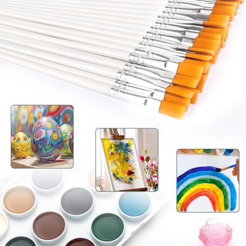50Pcs Paint Brushes for Acrylics Painting, Flat Paint Brush Bulk, White