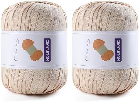 Raffia Ribbon Yarn for Crochet, Beige Cotton Yarn for Crocheting Beach Hat