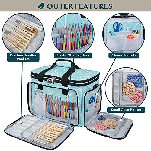 PAVILIA Large Knitting Yarn Storage Bag Crochet Organizer for Knitter, Teal