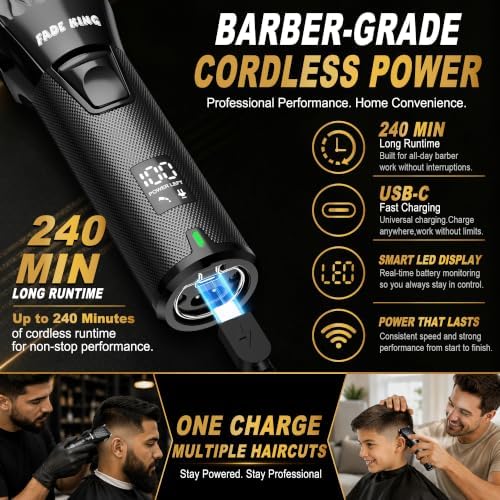 FADEKING® Hair Clippers for Men, Cordless Barber Clipper & Trimmer Set