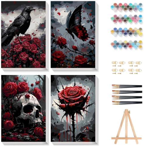 Gemozaic 4 Pack Gothic Paint by Numbers Kit for Adults with Frame & Easel