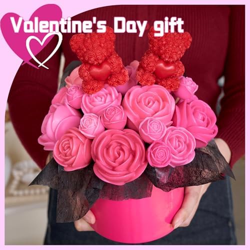 Rose Candle Making Kit with Round Gift Box,DIY Soy Wax Kit(Rose red)