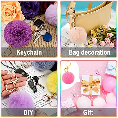 BQTQ 18 Pieces Pom Pom Keychains Rabbit Faux Fur Balls with Golden Hooks