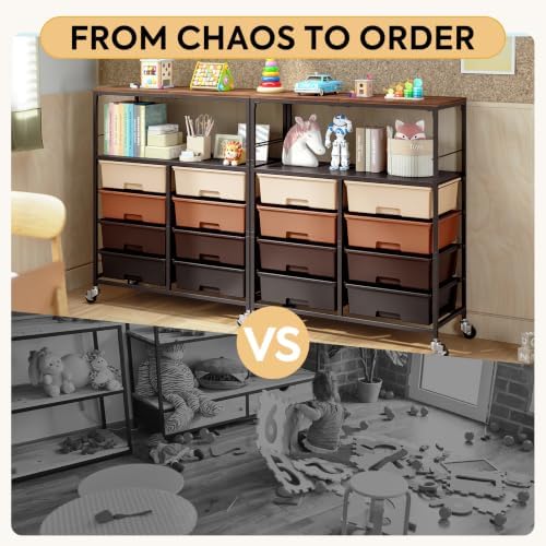 APEXCHASER Rolling Storage Cart with 8 Large Drawers, Wooden Tabletop