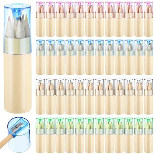 Kosiz 24 Pack Mini Colored Pencils with Sharpener Bulk 3.5" Drawing Portable Handheld Coloring Pencils in Tube Back to School Gifts for Students Artists Writing Sketching