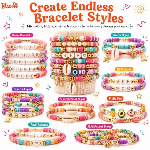 23000+ Clay Beads Bracelet Making Kit for Girls-120 Colors 6 boxes, Polymer Heishi Beads for Jewelry Making Kit, Charms for Bracelets,Bead Board Arts and Crafts Gifts for kids Fun Crafts for adults