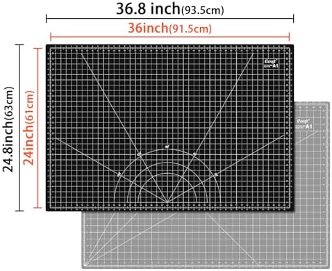 Ecraft Large Self Healing Cutting Mat: 24" x 36" Double Sided 5-Ply Hobby Mat, A1 Rotary Cutting Sewing Mat for Crafts, Fabric,Sewing,Quilting,Scrapbooking,Projects,Grey/Black