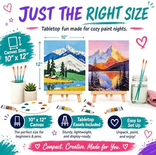 QUANWAISJ Sip and Paint Kit for Adults, Pre Drawn Canvas for Painting for Adults, 2 Pack Canvas Painting Kit, Paint Party Kit, Date Night Activities for Couples（Mountain Landscape ）