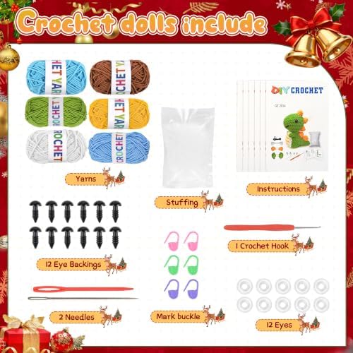 hisucbetter 6Pcs Beginner Crochet Starter Kit, Creative Birthday Gifts for Adults & Kids, Popular DIY Patterns, 40% Extra Yarn Crochet Animals Kits with Step-by-Step Video Tutorials