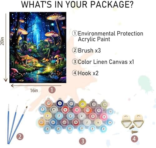 Mushroom Paint by Numbers for Adults - Forest Paint by Number on Canvas