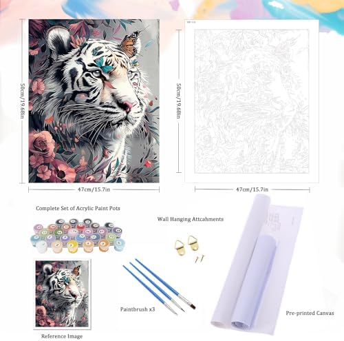 Natuyalo Paint by Numbers Kits for Adults, White Tiger Paint by Number for Adults Beginner, Animal Paint by Numbers on Canvas for Home Wall Decor 16x20 Inch
