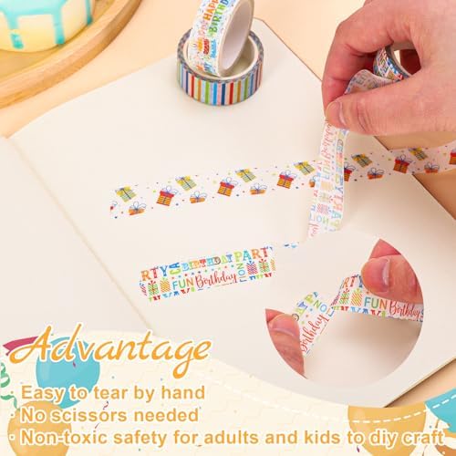 AnyDesign 12 Rolls Happy Birthday Washi Tape Masking Tape Set Colorful Candle Balloon Banner Decorative Wrapping Paper Tapes for Scrapbook Journal DIY Art Crafts