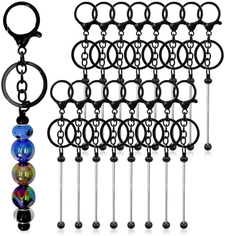 28 Pcs Beadable Keychain Bars - Keychain Making Kit Bulk - Metal Beaded Keychains for Crafting - Diy Key Chain Supplies - Blank Keychains Bars for Beads - Beadable Items (Black)