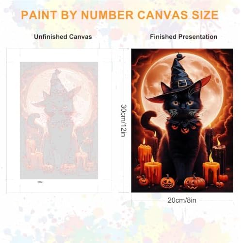 SENQAO Cat Paint by Numbers Kit for Adults Beginner, Halloween Pumpkin Adult Paint by Number Kits on Canvas, DIY Acrylic Oil Easy Painting by Numbers for Home Wall Decor 8X12 inch