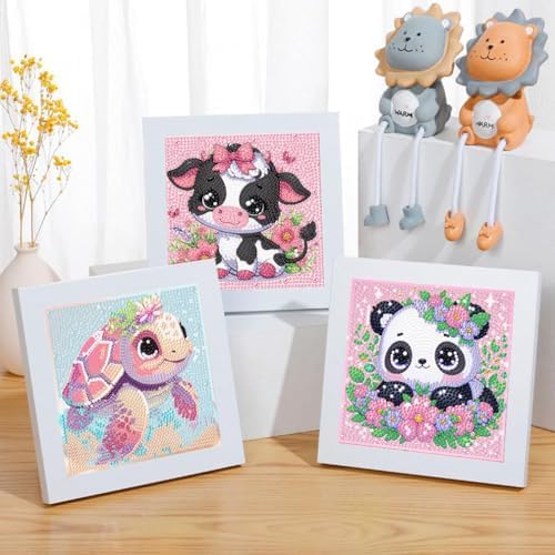 GQYCZZ 6 Pack 5D Diamond Painting Kits for Kids Beginners, Full Drill Cute Animals Diamond Art Kits, DIY Big Gem Art for Children Ages 6-7-8-9-12, Home Wall Decor 6x6 Inch
