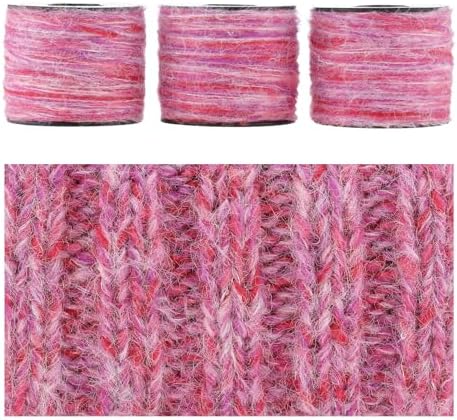 Artisanal Yarn Collection Multifiber Fancy Yarn for Knitting Crocheting Crafts DIY, Set of 3 Rolls(103 Berry Velvet Yarn)