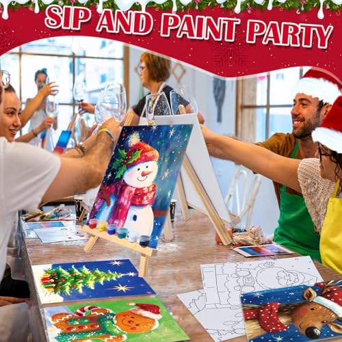 Tinlade 12 Pcs Pre Drawn Canvas for Painting Stretched,Christmas Style