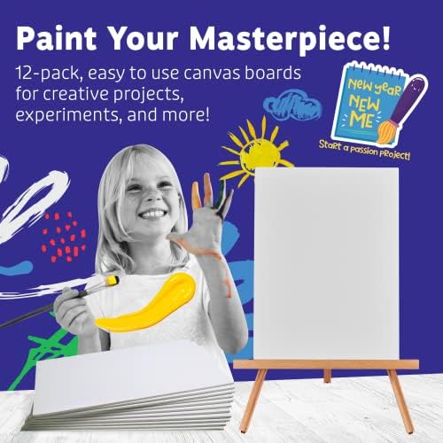 Artlicious Canvases for Painting - Pack of 12, 12 x 16 Inch Blank White Canvas Boards - 100% Cotton Art Panels for Oil, Acrylic & Watercolor Paint