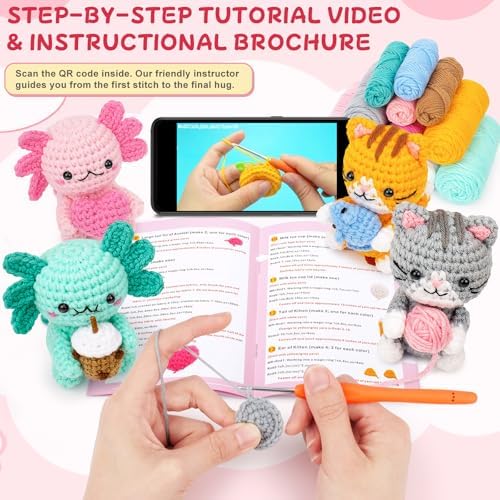 Crochet Kit for Beginners, Axolotls Cat Crochet Kit for Adults Beginner
