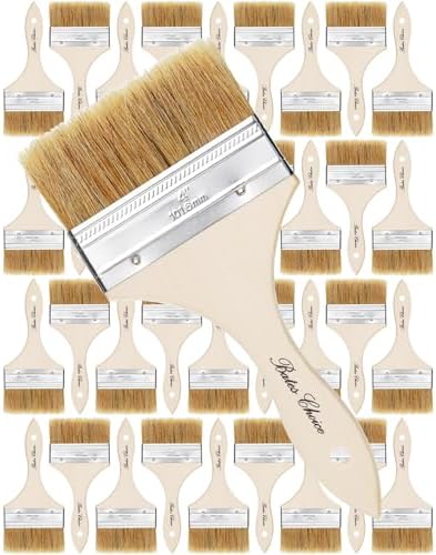 Bates- Chip Brushes, 4 Inch, 36 Pack, 4 Inch Paint Brushes with Ergonomic Wooden Handle, Natural Bristle