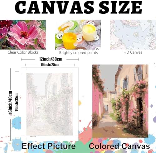 Paint by Numbers for Adults and Kids Beginner, Pink Flowers and pastoral Painting by Number On Canvas, Number Artist Paint by Number Kit DIY Oil Painting Acrylic Paints, Home Wall Decor Gift 12X16in