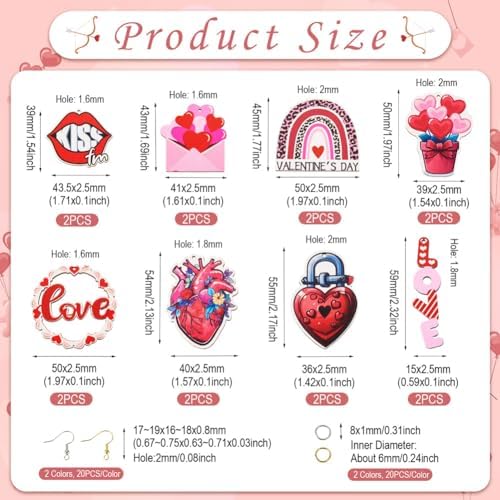 EEE ELECRELIVE Valentine Earring Making Kit 16pcs Wooden Dangle Charms Big Wood Pieces & 40pcs Earring Hooks 40pcs Jump Rings For Women Pierced Earrings Mothers Day Gift