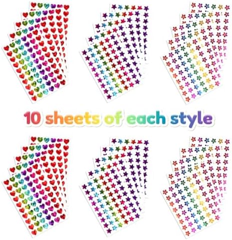 1,620 Pcs 0.6" Holographic Star, Heart, Flower Stickers Rewards