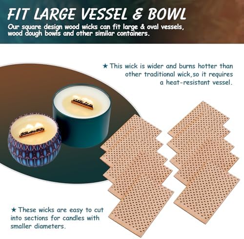 10 Set Wood Candle Wick Grid Design Large Wooden Wick 1.6x2.4inch / 40x60mm (Width*Height), Natural Crackling Wood Wick Core with Iron Stands for Soy Candle Making Handmade Candles Supplies