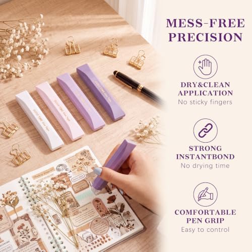 Temiary 4 Pack Double Sided Tape Pen, 16.4 Ft x 0.24 Inch Scrapbook Tape Roller for Crafts, Aesthetic Adhesive Glue Tape Pens for Scrapbooking School Office Journaling Supplies (Purple)
