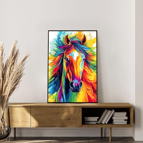 Okarina Framed Paint by Numbers Kit for Adults, Colorful Horse 8x12 Inch