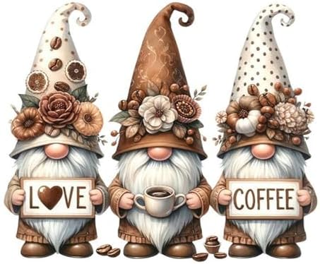 Yezavesu Gnome Diamond Art Kits for Adults Beginners 12x16 Inch | Coffee Lovers Diamond Painting Kit, DIY 5D Full Round Drill Gem Art, Stress Relief Craft Kits, Home Wall Decor Gift