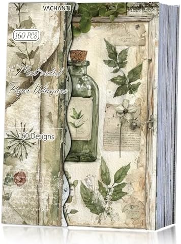 160 Sheets Vintage Flower Scrapbook Paper Green Collage Flowers No Repeating Patterns Perfect for Junk Journal DIY Cards Craft Albums Scrapbooking Supplies (Green, 3.9 x 5.5 inches)