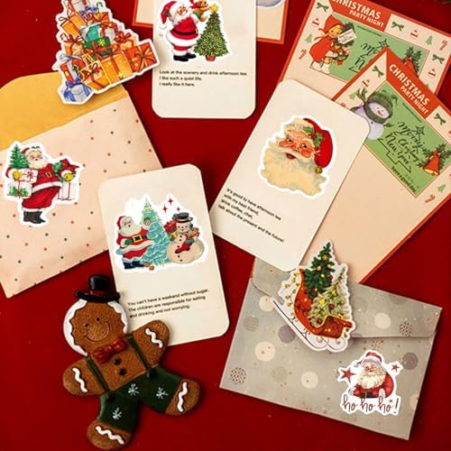 100PCS Vintage Christmas Stickers, Santa Claus Snowman Sticker Pack for Kids Teens Adults, Waterproof Holiday Stickers Decals for Scrapbook,Cards