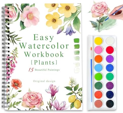 Watercolor Workbooks, 16 Colors Water Color Books Paint Set for Adults, Watercolor Coloring Book for Beginners, Water Color Workbook, 15 Beautiful Paintings for Beginners (Plants)