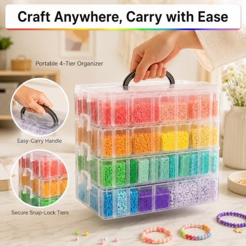 Bead Storage Organizer, 56 Containers, 3-Tier Stackable Case
