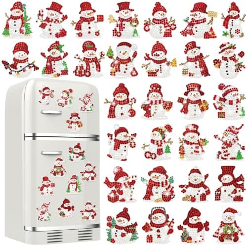 Motipuns 30 Pcs Diamond Magnets,Chrismas Red Snowman,Cerise White