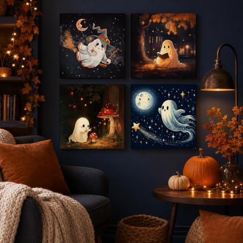 Yiolikan 4Pcs Halloween Paint by Numbers Kits for Adults Framed