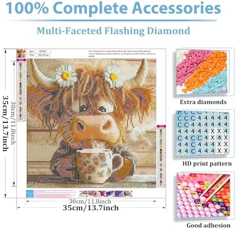 Highland Cow Diamond Art Kits for Adults, Diamond Painting Kits 14x14 Inch | Diamond Painting Kits for Adults Beginners, Gem Art, 5D Full Drill, DIY Arts and Crafts for Gift Home or Decor