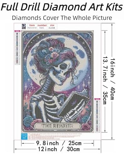 The Reader Skeleton Diamond Art Kits for Adults Beginners, 5D DIY Diamond Painting Kits, Full Round Drill Diamonds Dots Gem Art Crystal, Home Wall Decor 12X16 Inch