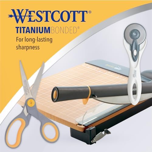 Westcott 8" Bent Craft Scissors with Titanium-Bonded Blades for Heavy-Duty Use (White or Blue, Colors May Vary)