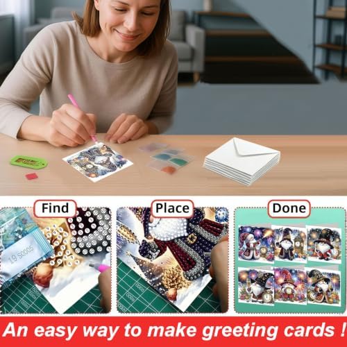 DDGYP 6 Pack Gnome Diamond Art Cards Kit with Envelopes